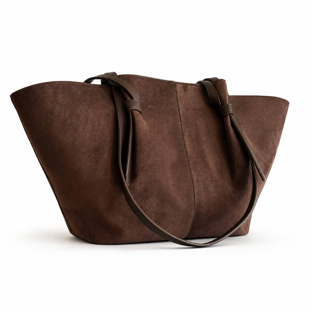 Bolso Tote Marrón de Ante con Neceser Interior