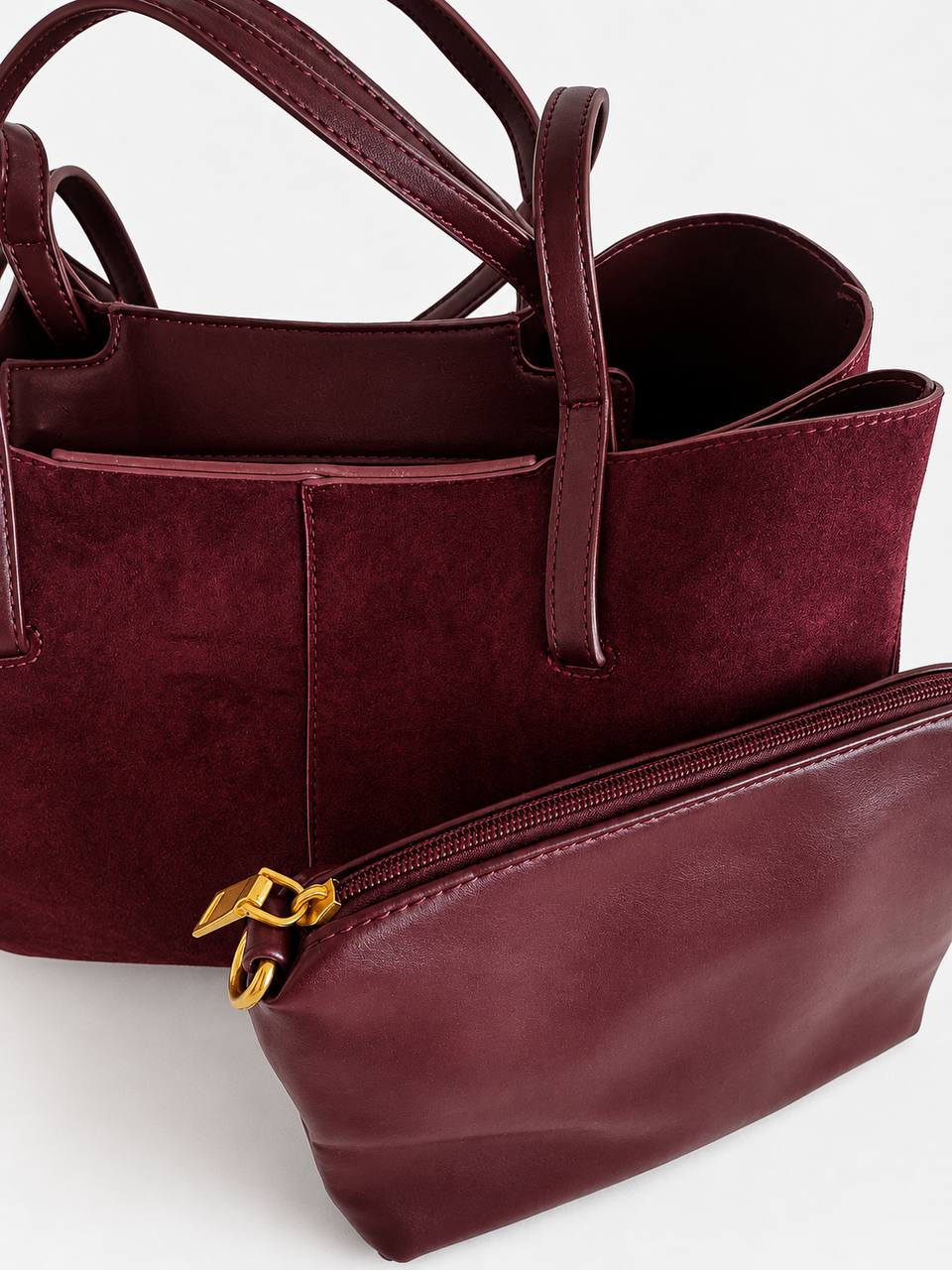 Bolso Burdeos Elegante con Neceser Interior