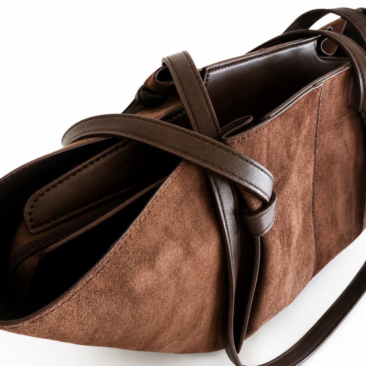 Bolso Tote Marrón de Ante con Neceser Interior
