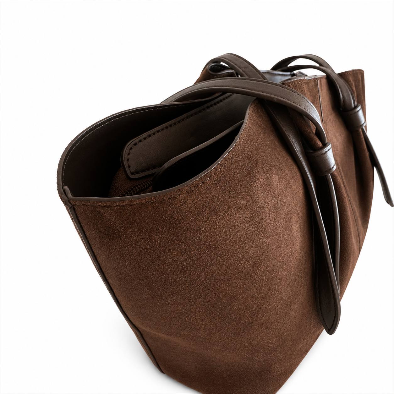 Bolso Tote Marrón de Ante con Neceser Interior