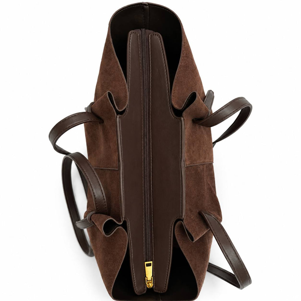 Bolso Tote Marrón de Ante con Neceser Interior